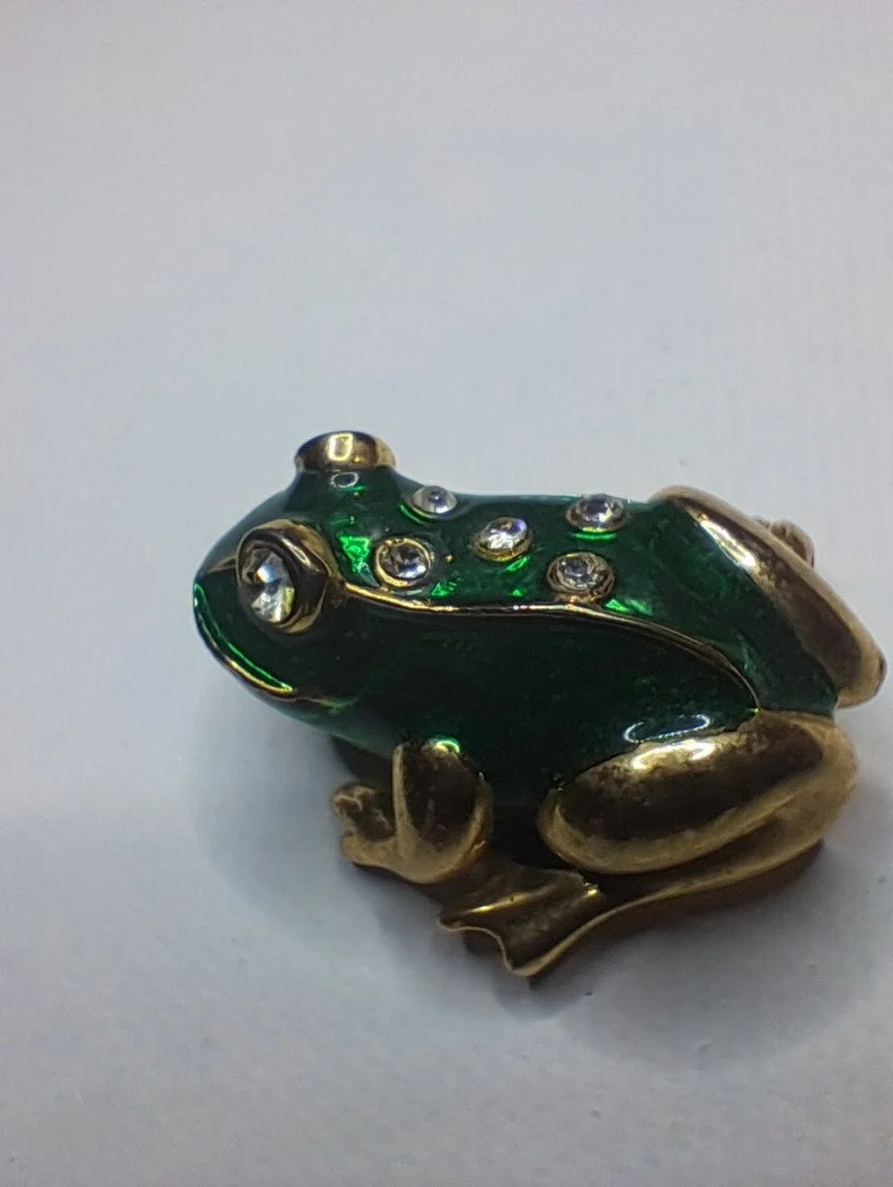 Vintage Green Enamel Rhinestone Frog Brooch Pin Gold Tone Novelty